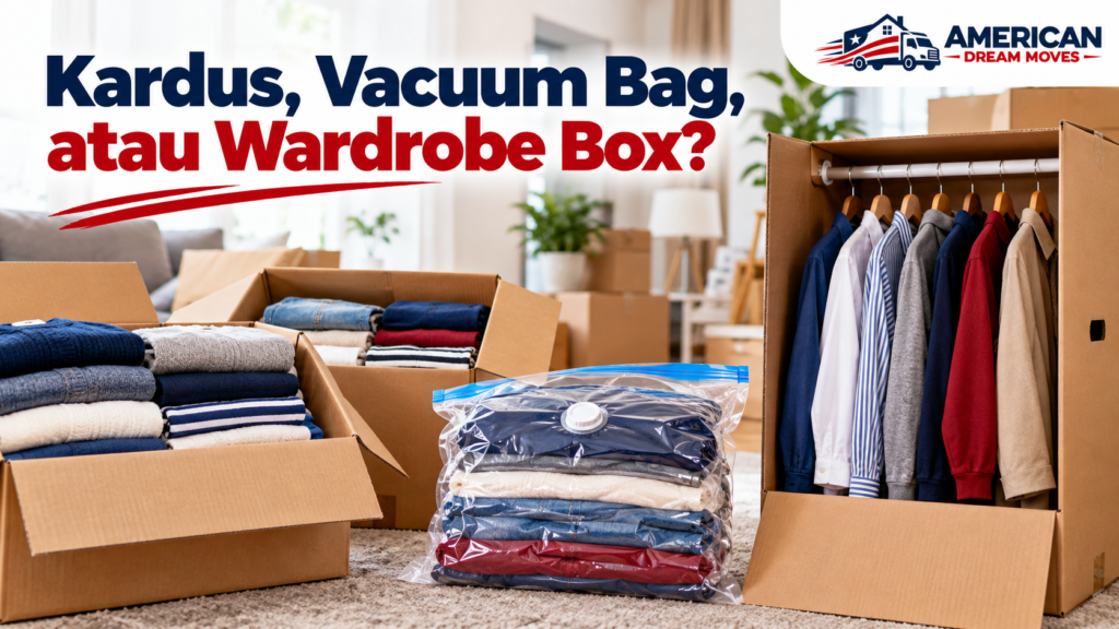 Perbandingan kardus vacuum bag dan wardrobe box untuk mengemas pakaian saat pindahan